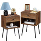 VECELO Nightstands Set of 2, Mid Century Modern End Bedside Table, Night Stand with Storage Drawer and 2 Tiers Open Shelf for Small Place, Bedroom, Living Room, Easy Assembly, Brown - color: Brown