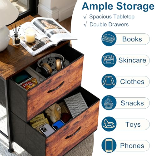 Nightstand with 2 Drawers, Beside End Table with Wooden Top, Fabric Small Dresser Night Stand for Bedroom, Small Space Side Table, Entryway, Closet, College Dorm - color: Brown