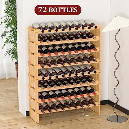 Domax Wine Rack Freestanding Floor - Bamboo Wooden Stackable 8 Tiers 72 Wine Bottle Holder Storage Racks for Kitchen, Bar, Pantry and Cellar (Yellow) - color: Yellow
