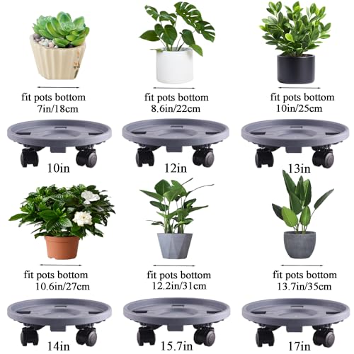 Rolling Plant Stand with Wheels 3 Pack 10 Inch Plant Caddy with Wheels Heavy Duty Plant Dolly Roller Base with Wheels Round Flower Pot Rack Holder Planter Trolley Tray, Grey - color: Grey, size: 10 inch