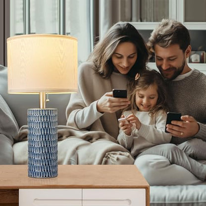 Reaketon Table Lamps for Living Room Set of 2, Ceramic Table Lamps for Bedroom, 20" Modern Lamps for Night Stands, Dark Blue - color: Dark Blue