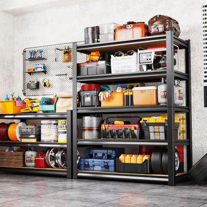 5-Tier Garage Shelving Heavy Duty Storage Shelves, Adjustable Shelving Unit, Utility Garage Organizer Shelf for Basement, Pantry, Kitchen, Warehouse,Supermarket, 31.5" Wx13.8 Dx71.2 H,Black - size: 5-Wood-13.8"Dx31.5"Wx71.2"H