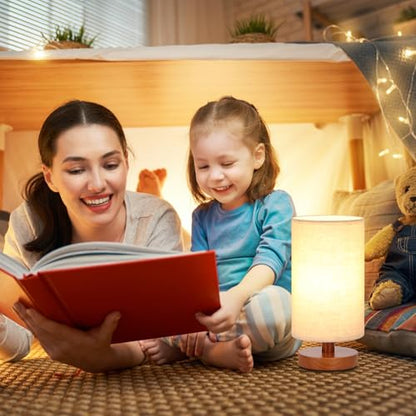 Fenmzee Small Table Lamp for Bedroom - Inline Control, Bedside Lamp with 3000K A15 LED Blub, Easy Assembly (Beige Shade - Walnut Base, 9" Inline Control) - color: Beige Shade - Walnut Base