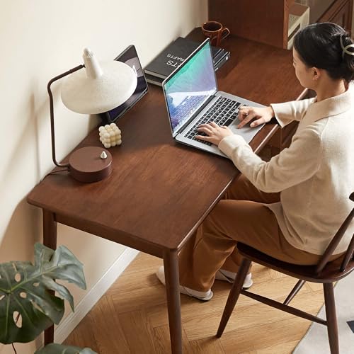Computer Desk, Solid Wood Desk, Mid Century Modern Home Office, Writing Desk with Drawers for Study Bedroom Living Room 31.49" W - color: Walnut-rubberwood-5, size: 31"W
