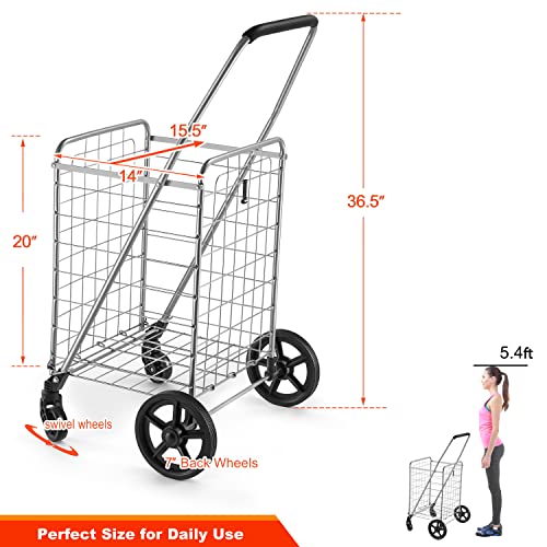 Wellmax WM99024S Grocery Utility Shopping Cart, Easily Collapsible and Portable to Save Space and Heavy Duty, Light Weight Trolley with Rolling Swivel Wheels - size: Medium