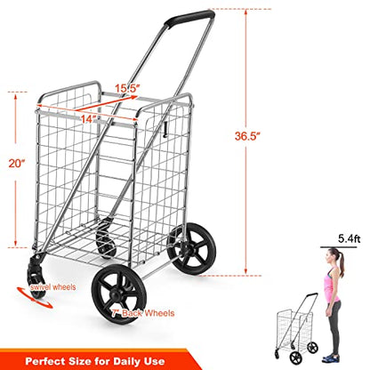 Wellmax WM99024S Grocery Utility Shopping Cart, Easily Collapsible and Portable to Save Space and Heavy Duty, Light Weight Trolley with Rolling Swivel Wheels - size: Medium