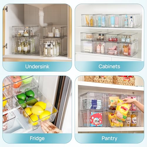 Vtopmart Clear Stackable Storage Drawers, 4 Pack Kitchen Cabinet Set | Medium and Small Pull-Out PET Drawers with Stackable Design for Kitchen Cabinets, Pantry, Under Sink, Medicine - style: 2 Medium+2 Small