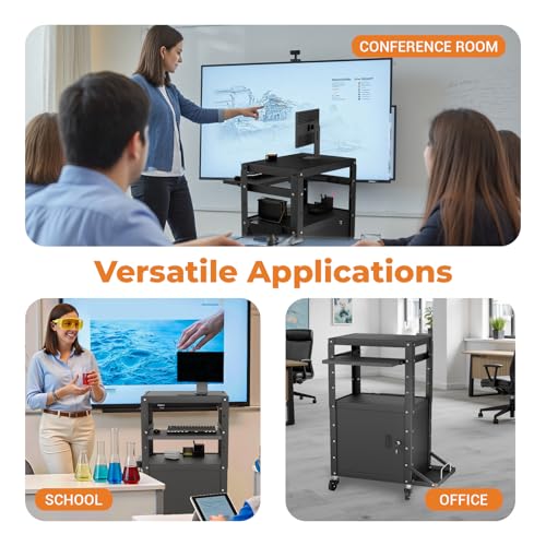 Mobile AV Cart with Side Shelves, Rolling Computer Cart Height Adjustable Rolling Media Utility Cart with Pullout Keyboard Tray Extra Storage Space, 4 Outlets, Perfect for Home or Office Use - size: Style5 24x18Wx42H