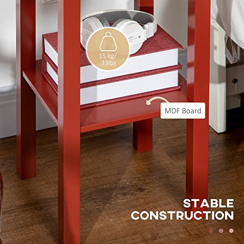 HOMCOM Narrow End Table with Drawer and Bottom Shelf Set of 1 Red | Tall Telephone Table, Skinny Modern Design, for Small Spaces, Living Room - color: Red