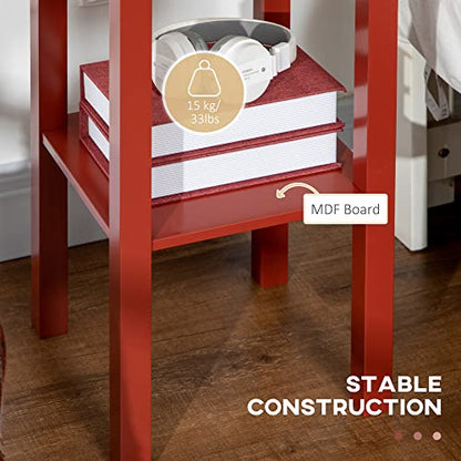HOMCOM Narrow End Table with Drawer and Bottom Shelf Set of 1 Red | Tall Telephone Table, Skinny Modern Design, for Small Spaces, Living Room - color: Red