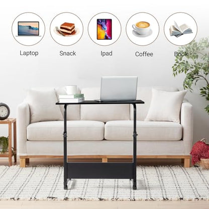 Karl home Mobile Side Table 31.5 inch Computer Desk with Wheels Height Adjustable Rolling Potable Laptop Cart, C-Shaped Bed Couch Sofa End Tables with Edge Stopper for Livingroom Bedroom, Black - color: Black, size: 31.5"+No Power Sockets