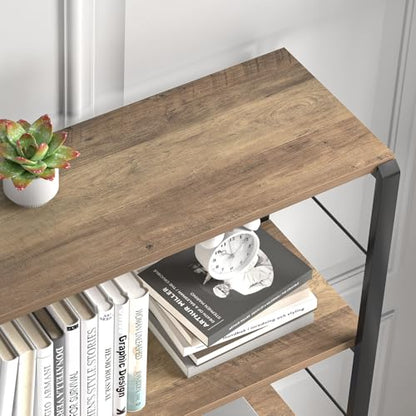 FOLUBAN 5 Tier Tall Bookshelf, Industrial Bookshelves and Bookcases, Modern Rustic Wood and Metal Book Shelf for Bedroom, Living Room and Home Office, Oak - color: Oak, size: 5-Tier