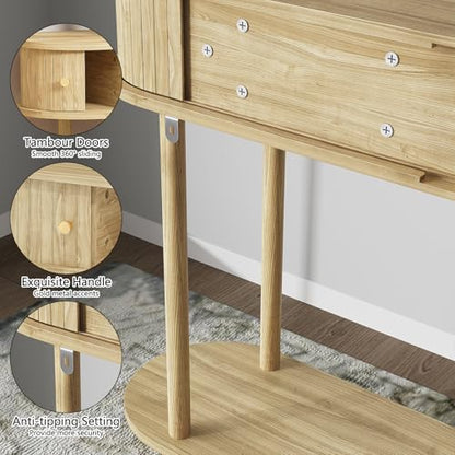 ARTPOWER 47.2" Modern Entryway Table with Wood Tambour Door, Accent Behind Couch Sofa Console Table with Storage, Fluted Side Table for Hallway, Living Room, Foyer, Natural Wood - color: Natural Wood