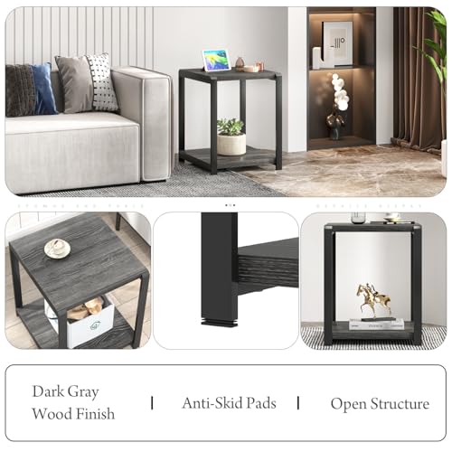 FOLUBAN Modern Side Table, Square End Table with Storage Shelf for Living Room, Rustic Industrial Wood Nightstand for Bedroom, Dark Gray - color: Dark Gray