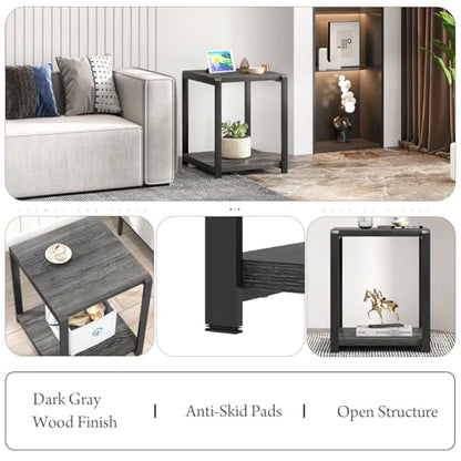 FOLUBAN Modern Side Table, Square End Table with Storage Shelf for Living Room, Rustic Industrial Wood Nightstand for Bedroom, Dark Gray - color: Dark Gray