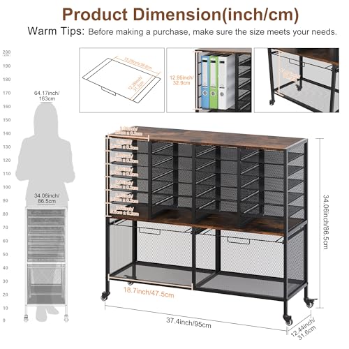 EasyPAG Rolling File Cart with 24 Slot Mail Organizer, Under Desk Storage with Hanging File Rack for Letter/Legal Folders, Mobile Filing Cabinet Printer Stand for Office Home Classroom, Black - size: 24 Slots+2 Hanging Rack