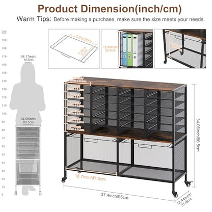 EasyPAG Rolling File Cart with 24 Slot Mail Organizer, Under Desk Storage with Hanging File Rack for Letter/Legal Folders, Mobile Filing Cabinet Printer Stand for Office Home Classroom, Black - size: 24 Slots+2 Hanging Rack