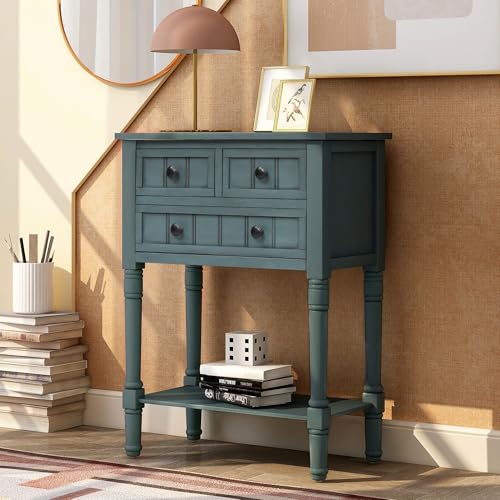 24'' Entryway Table, Small Console Table with Storage Drawers and Shelf, Hallway Table for Entryway Hallway Foyer, Farmhouse Solid Wood Frame (Navy) - color: Navy