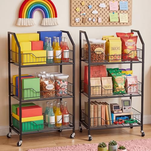3 Tier Supermaket Snack Rack Display Stand, Retail Display Shelves with Hooks & Wheels, Metal Snack Shelf for Store Home Kitchen, Black Chip Rack Display Stand (3 Tier) - size: 3 Tier