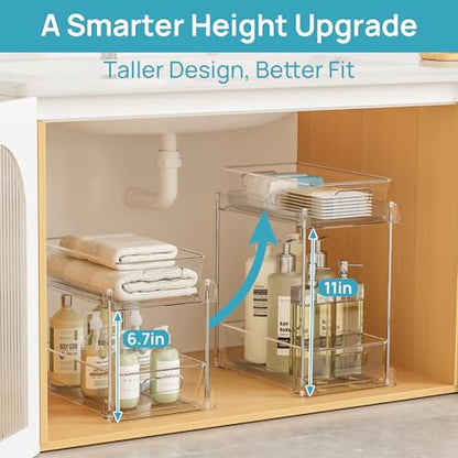 Vtopmart 4 Pack Higher Bathroom Under Sink Plastic Pull-Out Organizer (S-Higher) - color: Transparent, size: S-Higher (4 Pack)