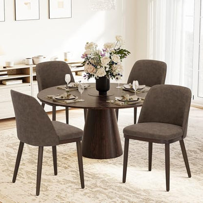 COLAMY Upholstered Dining Chairs Set of 4, Modern Kitchen Chairs with Back, Leather Side Dining Room Chairs with Wood Legs for Kitchen Dining Room Restaurant, Dark Brown - color: Dark Brown, size: Set of 4