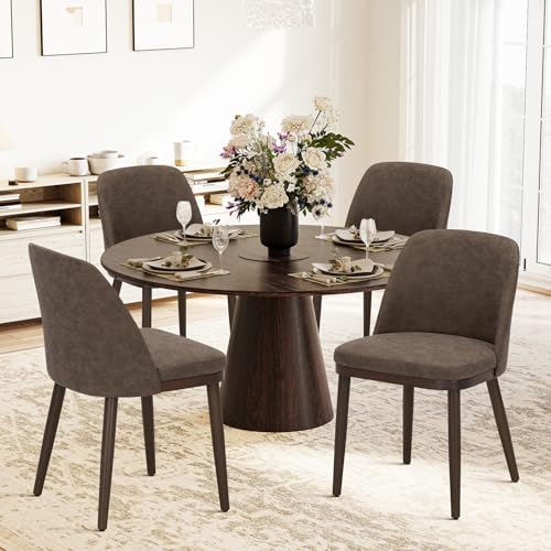 COLAMY Upholstered Dining Chairs Set of 4, Modern Kitchen Chairs with Back, Leather Side Dining Room Chairs with Wood Legs for Kitchen Dining Room Restaurant, Dark Brown - color: Dark Brown, size: Set of 4