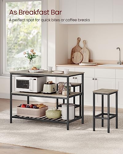 VASAGLE Kitchen Island with 3 Shelves, 47.2 Inches Width Kitchen Shelf with Large Worktop, Stable Steel Structure, Industrial, Easy to Assemble, Greige and Black UKKI001B02 - color: Greige + Black, size: 47.2"W x 35.4"H, style: without Power Outlets