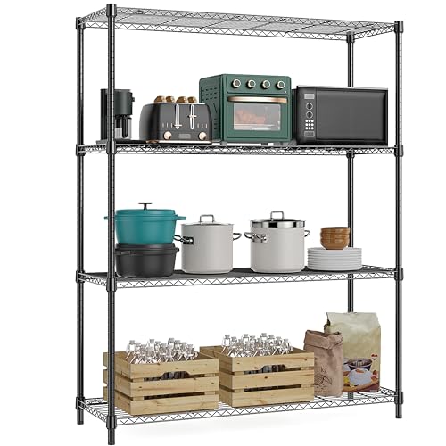 M MZG 1400 lbs 4 Tier Storage Rack Metal Wire Shelving Unit, Storage Standing Household Shelf Organizer for Kitchen Pantry Closet Garage Basement Utility Room, Black 15.8" D x 45.3" W x 59.4" H - color: Black, size: 4 Tier, 15.8" D x 45.3" W x 59.4" H