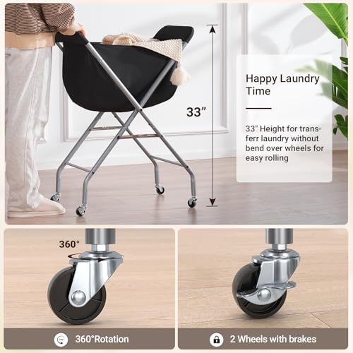 ELYKEN Laundry Basket with Wheels, Collapsible Laundry Hamper, Black | Removable Liner Bag, Foldable Design, 118L Capacity, Sturdy Metal Frame, 4 Casters, Laundry Cart for Bedroom, Laundry Room - color: Black, size: 25.6"L x 22"W x 33"H