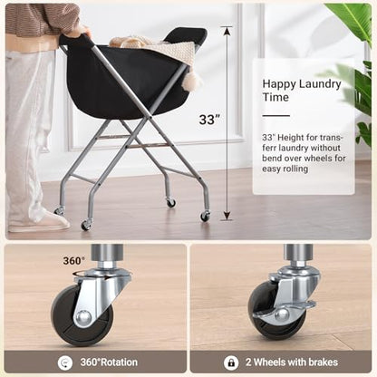 ELYKEN Laundry Basket with Wheels, Collapsible Laundry Hamper, Black | Removable Liner Bag, Foldable Design, 118L Capacity, Sturdy Metal Frame, 4 Casters, Laundry Cart for Bedroom, Laundry Room - color: Black, size: 25.6"L x 22"W x 33"H