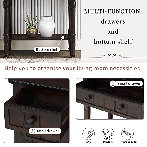 RuiSiSi Narrow Entryway Table with 3 Storage Drawers, Small Console Table with Bottom Shelf for Entryway Foyer, Espresso