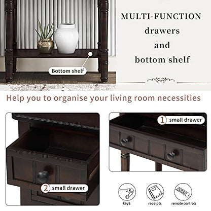 RuiSiSi Narrow Entryway Table with 3 Storage Drawers, Small Console Table with Bottom Shelf for Entryway Foyer, Espresso