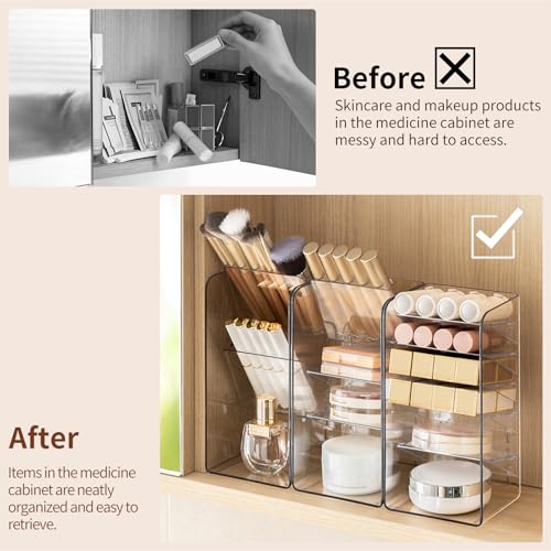 PAVSTINE 2-Pack Medicine Cabinet Organizer with Adjustable Dividers, Clear Vertical Layered Backward Slanting Shelves, Space-Saving, for Makeup Brush/Lip Gloss/Mascara Storage - size: 2-Tier & 5-Tier Slant Set