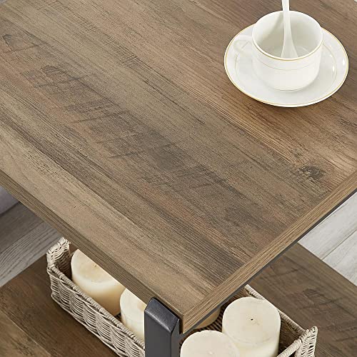FOLUBAN Industrial End Table, Square Side Table with Storage Shelf for Living Room, Wood and Metal Nightstand, Oak - color: Oak