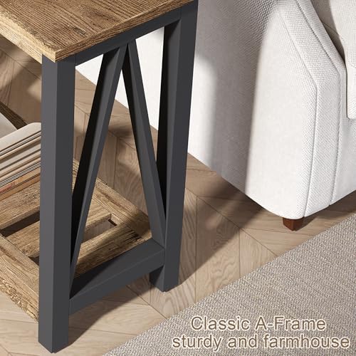ChooChoo Farmhouse End Table, Narrow Side Table | with Shelf ,Slim Bedside Table ,Small Spaces, Rustic Nightstand, Living Room, Bedroom,Rustic Oak & Black - color: Rustic Oak & Black, size: 1 Pack