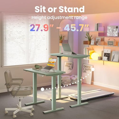 HUANUO 32x19 Inch Small Electric Standing Desk, Adjustable, Sage Green | Compact Home Office Desk, 176lbs heavy duty lifting with 4 height presets. M8 screw holes ready for DIY mobile wheels - color: Sage Green, size: 32" X 19"