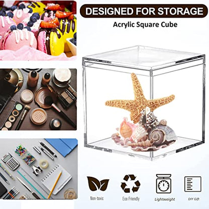 KissYou Acrylic Box with Lid 2 Packs Clear Display Boxes Stackable Storage Bins Plastic Square Cube for Cookie Candy Birthday Party - size: 3.35 x 3.35 x 3.35 Inch