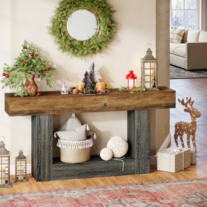 Tribesigns 63-Inch Long Console Table, 2-Tier Entryway Table Sofa Table with Storage, Farmhouse Wood Behind Couch Tables for Living Room, Hallway, Rustic Brown & Gray - color: Rustic Brown & Gray