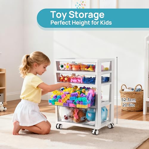 Vtopmart Plastic Drawer Storage Rolling Cart with Wheels, 4-Tier Drawer Organizer for Art Crafts Supplies, Home Office Supplies, Toys, Under Desk Storage for Office, Craft Room, Bedroom, Classroom - style: 4 Tier 4 Drawers