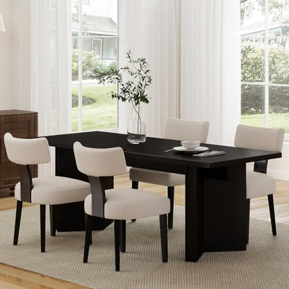 RIVOVA Mid Century Modern Dining Chairs Set of 4 Farmhouse Linen Fabric Upholstered Dining Room Chairs Kitchen Chairs with Curved Backrest Black Wood Legs, Beige - color: Black Beige Curved