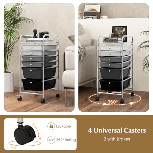 DREAMADE Rolling Cart with Storage Drawers, Utility Cart with Removable Plastic Drawers, Lockable Wheels, Art Cart for Classroom Organization Art Supplies Office Scrapbook (6 Drawers, Mixed-black) - color: Mixed-black, style: 6 Drawers