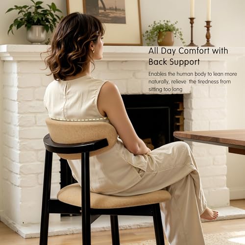 CHUN YI Dining Chairs Set of 4, Upholstered Wooden Dining Room Chairs with Ergonomic Curved Back, Mid Century Modern Fabric Kitchen Chairs, Khaki (Only Chairs) - color: Khaki, size: Set of 4