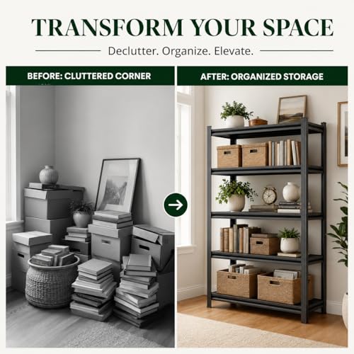 3 Tier Metal Bookshelf, Adjustable Tall Bookcase, Heavy Duty 1800 LBS Modern Deep Book Shelf, Bolt-Free Storage Shelves for Living Room, Home Office, Garage, 36" Wx 12" Dx 32" H - size: 3 Tier-36"Wx 12"Dx 32"H