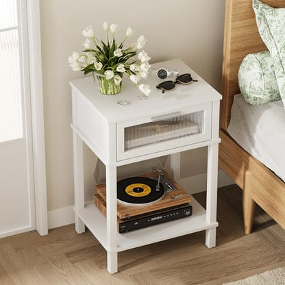 Nightstand Wooden Bedside Table with Drawer White Night Stands Modern Style Small End Table Side Table with Storage Shelf for Bedroom Living Room MLBZ10W - color: White