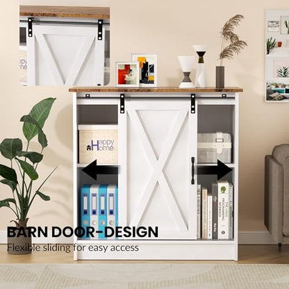 Farmhouse Coffee Bar Cabinet with Sliding Barn Door | Coffee Bar Table, Kitchern Coffee Bar with Adjustable Shelves for Dining Room, Living Room