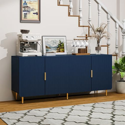 65" Fluted Sideboard Buffet Cabinet with Storage, Console Cabinet with 4 Doors & Adjustable Shelves, Modern Buffet Table for Kitchen Dining Living Room Hallway‌ Entryway, Blue - color: Blue