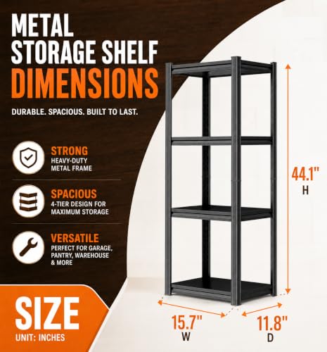 Book Shelves Book Shelf 4 Tier Metal Shelving Unit Storage Shelves Heavy Books Organizer for Garage Pantry Home Office Wide Wire Display Rack (Split Construction). 44.1" H × 15.7" W × 11.8" D - size: 4-Tier, 44.1"H × 15.7"W × 11.8"D