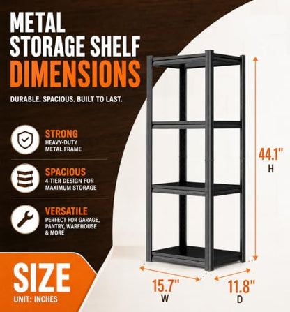 Book Shelves Book Shelf 4 Tier Metal Shelving Unit Storage Shelves Heavy Books Organizer for Garage Pantry Home Office Wide Wire Display Rack (Split Construction). 44.1" H × 15.7" W × 11.8" D - size: 4-Tier, 44.1"H × 15.7"W × 11.8"D