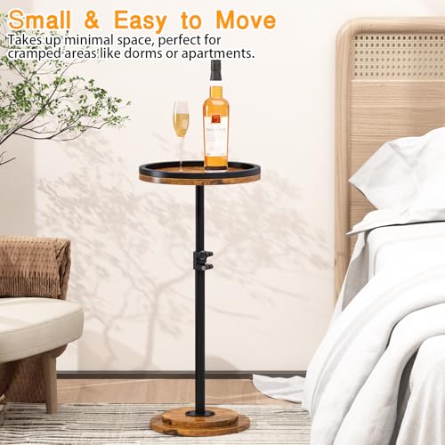 Small Side Table Set of 2, Drink Table, Height Adjustable Round End Table, Pedestal Side Table for Small Spaces in Living Room, Bedroom, Brown - color: Brown-2pcs