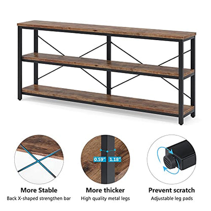 Tribesigns 71" Sofa Tables Extra Long Couch Table, Narrow Long Console Table, Entryway Table,Sofa Table with 3 Tiers Storage Shelves (Rustic Brown) - color: Rustic Brown